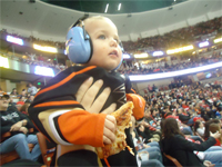 The ear muffs are a lifesaver at the Anaheim Ducks hockey games at the Honda Center, the horn they sound when they score a goal is so loud, plus the crowd noise in general is just really loud.